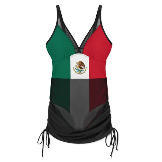 Mexico Flag Inspired Women's Mesh Plunge One-Piece Swimsuit