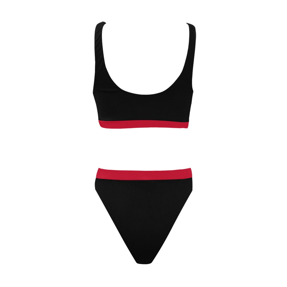 Thin Red Line Flag Inspired Style-2 Sport Top & High-Waisted Bikini Swimsuit