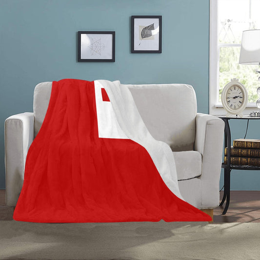 Cozy red and white blanket on sofa, Luv My Flag.