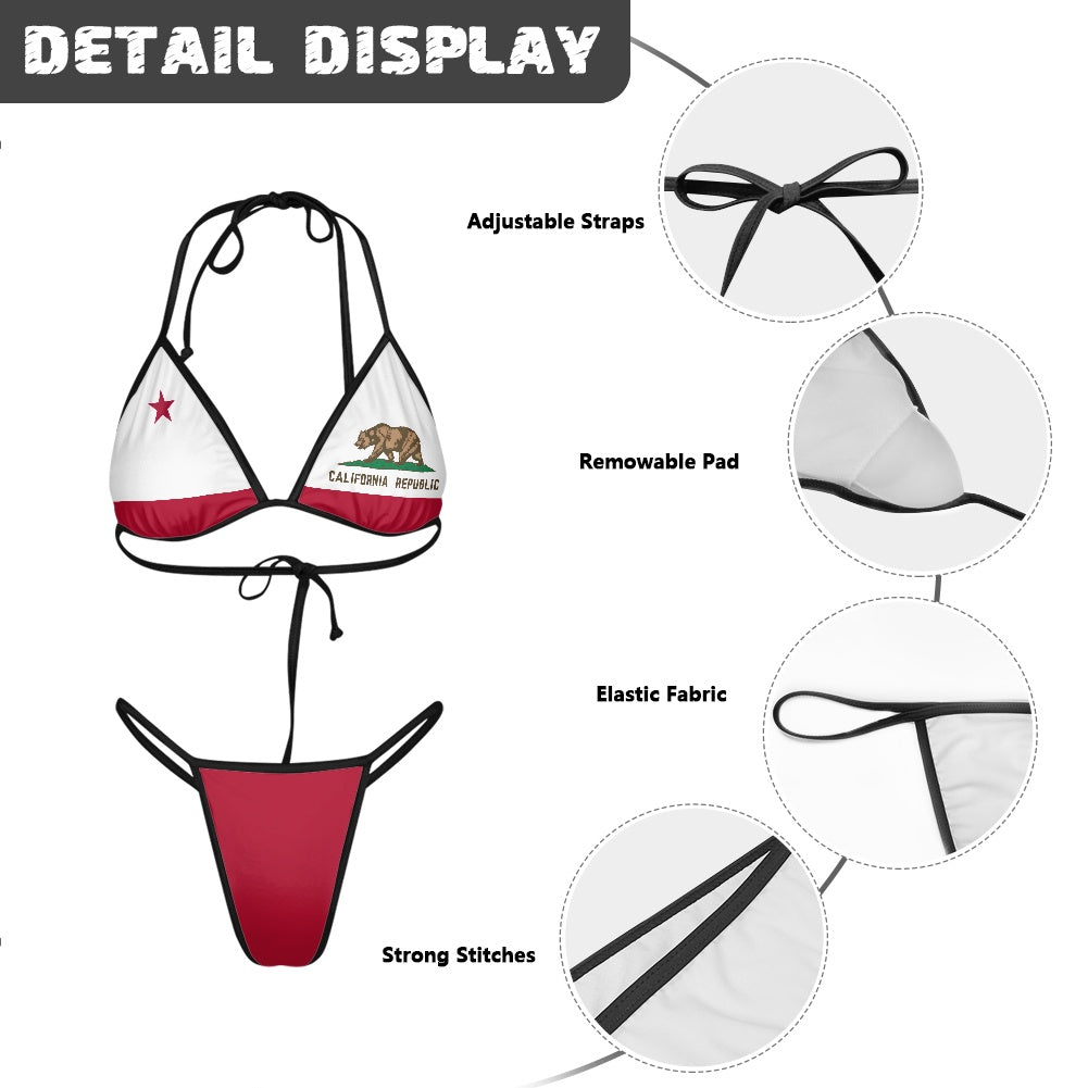 California Flag Inspired Women's Triangle Bikini with Thong Bottom