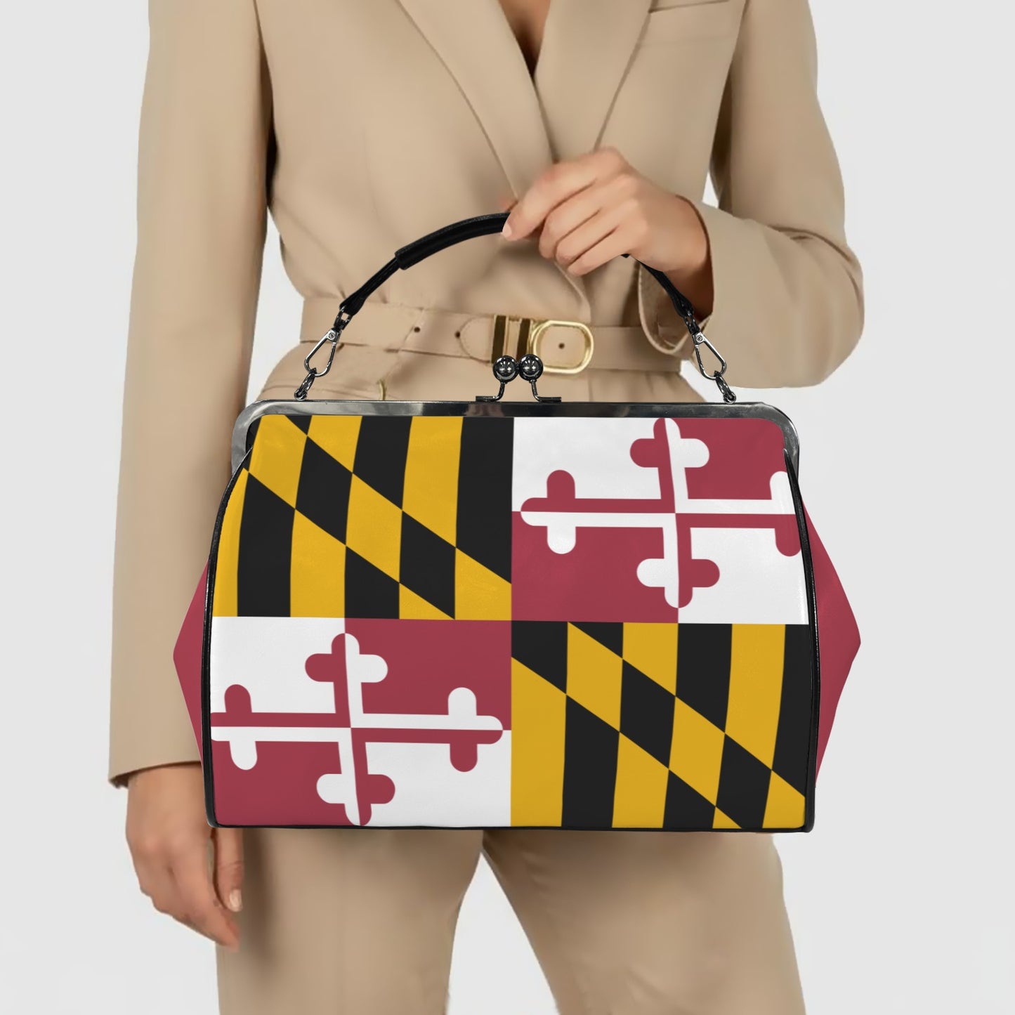 Maryland Flag Inspired Kisslock Crossbody Shoulder Bag-Large