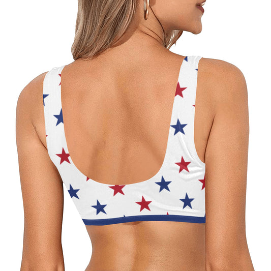 USA/American Flag Inspired Red and Blue Stars Sport Bikini Top