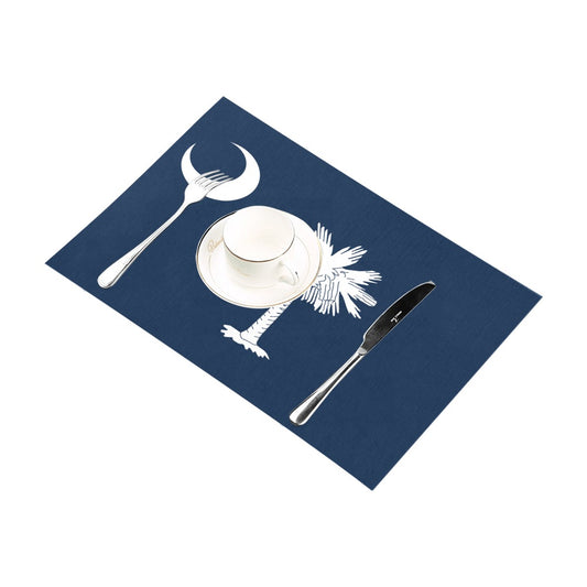 Luv My Flag placemat with cutlery and cup, elegant design.