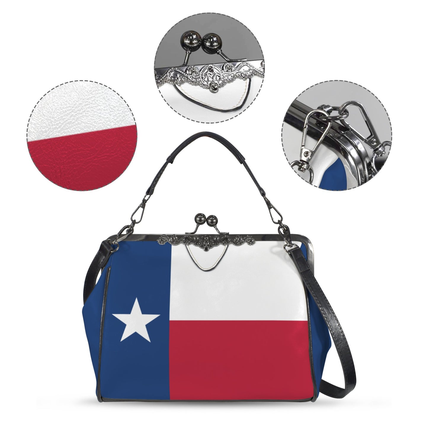 Texas Flag Inspired Kisslock Crossbody Shoulder Bag