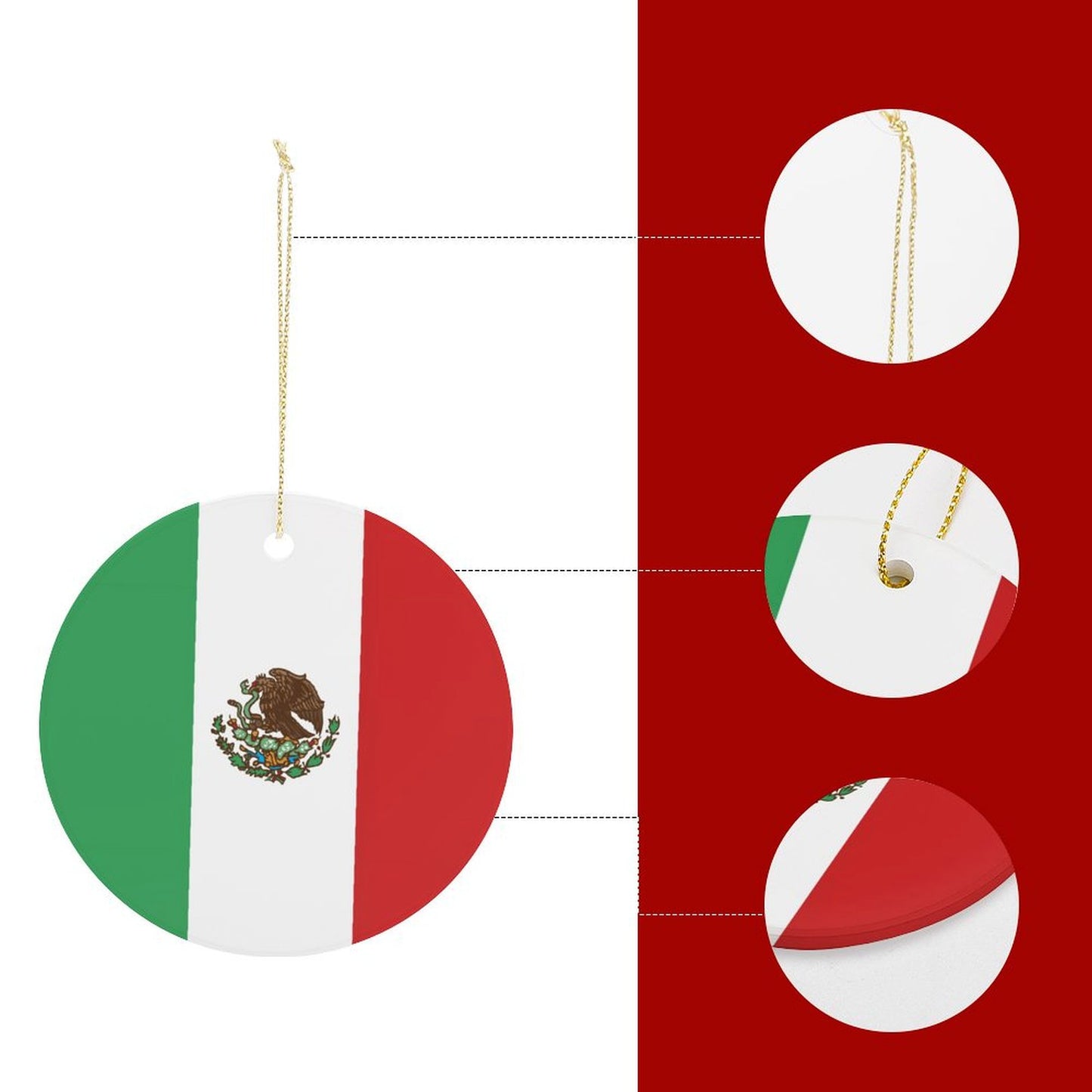 Mexico Flag Inspired Circle Ceramic Ornament Made in USA Circle Ceramic Ornament (Made in USA)