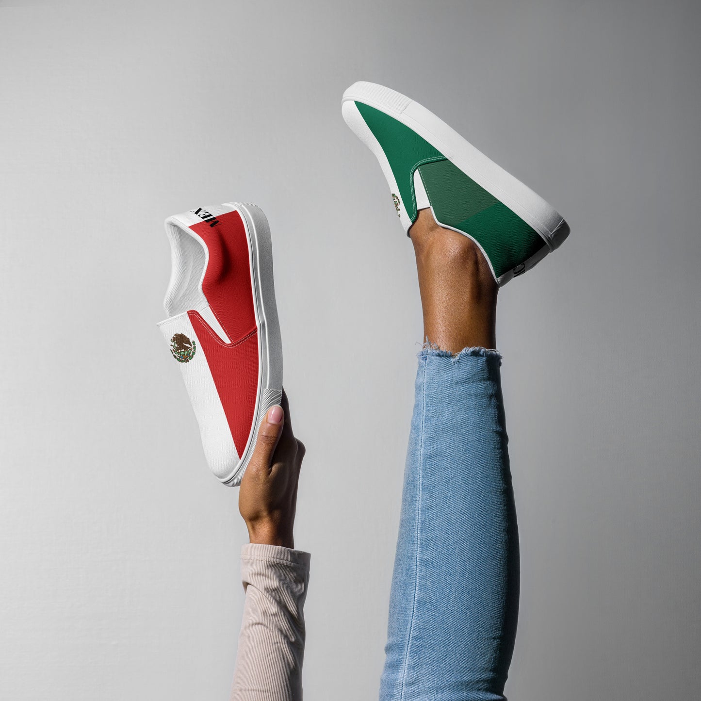 Mexico Flag Inspired Women’s Slip-On Canvas Shoes – Black or White Sole