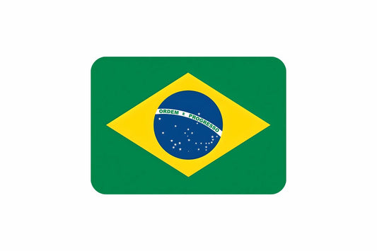 Brazil flag with green field, yellow diamond, and blue globe reading “Ordem e Progresso”