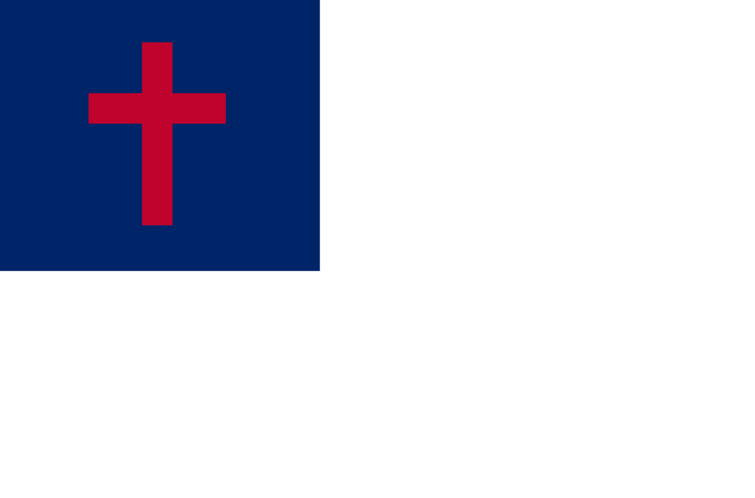 Christian Flag with a red cross on a blue canton over a white background, symbolizing faith, peace, and sacrifice