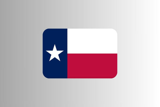 Texas flag with a blue vertical stripe, a white star and horizontal white and red bands symbolizing loyalty, purity and bravery