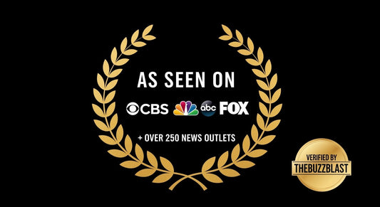 A Badge showing: As Seen On national news outlets including CBS ABC FOX and NBC featuring Luv My Flag