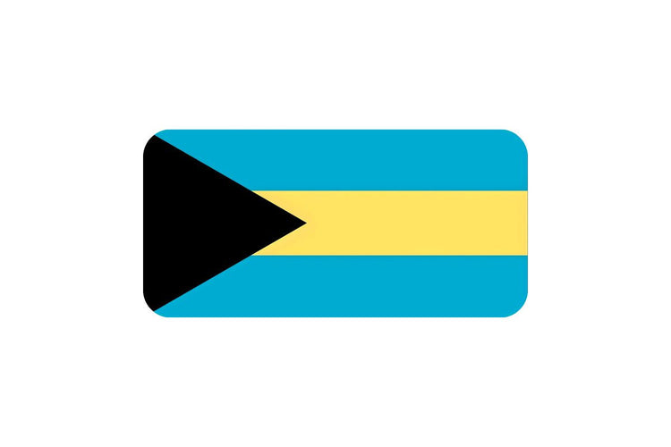 Bahamas flag with three horizontal stripes in aquamarine, gold, and aquamarine, and a black equilateral triangle on the hoist side.