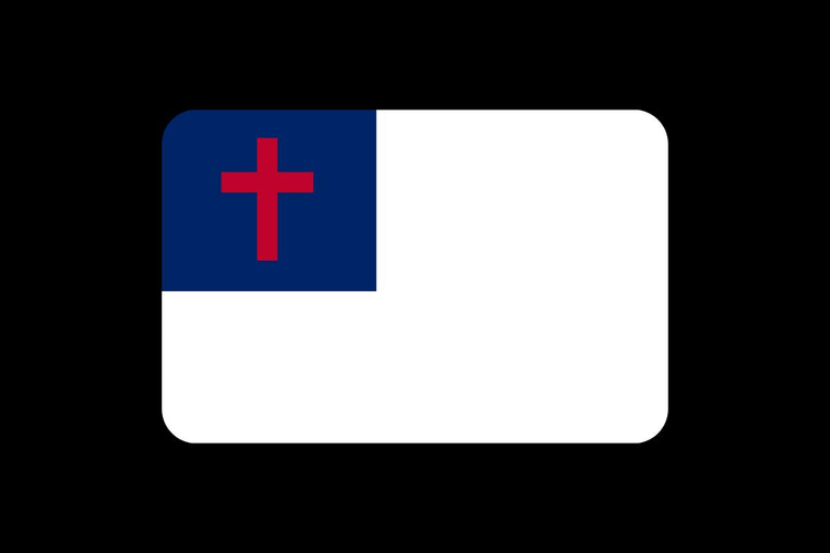 Christian flag with a white field and a blue canton in the top left corner containing a red Latin cross.