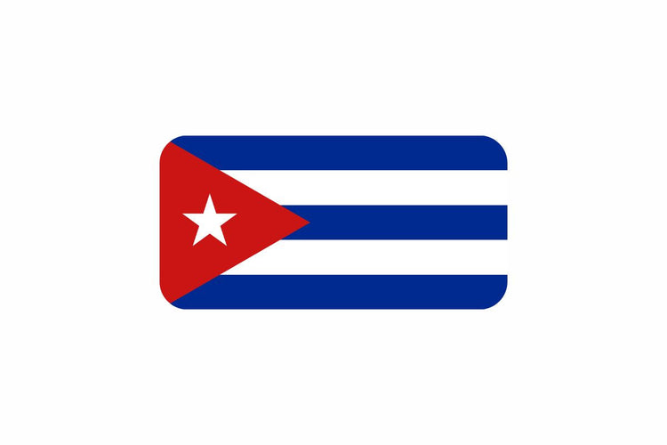 Cuba flag with five horizontal stripes alternating blue and white, and a red triangle on the hoist side containing a white five-pointed star.