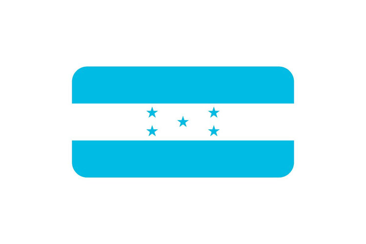Honduras flag with three horizontal stripes: blue on the top and bottom, white in the center, featuring five blue five-pointed stars arranged in an X pattern in the middle stripe.