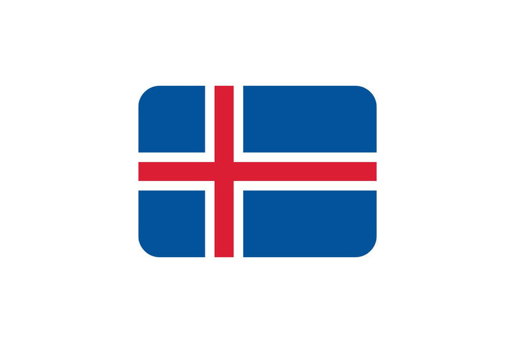 Iceland flag with a blue field and a white-bordered red Nordic cross, with the vertical part of the cross offset to the hoist side.