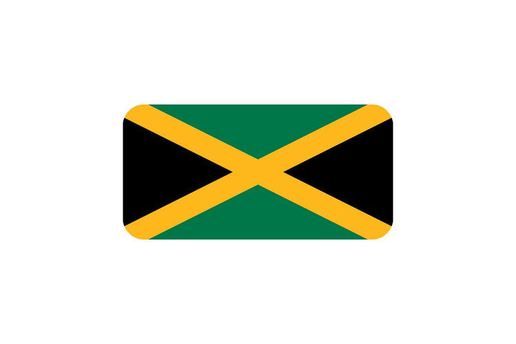 Jamaica flag with a diagonal yellow cross dividing the flag into four triangles: green on the top and bottom, and black on the left and right.