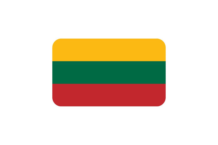 Lithuania flag with three horizontal stripes in yellow, green, and red from top to bottom.