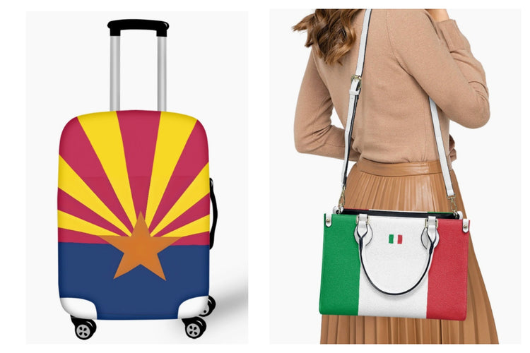 Arizona flag rolling suitcase and Italian flag handbag