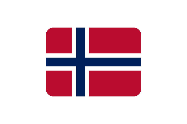 Norway flag with a red field and a blue Nordic cross outlined in white, with the vertical part of the cross offset to the hoist side.