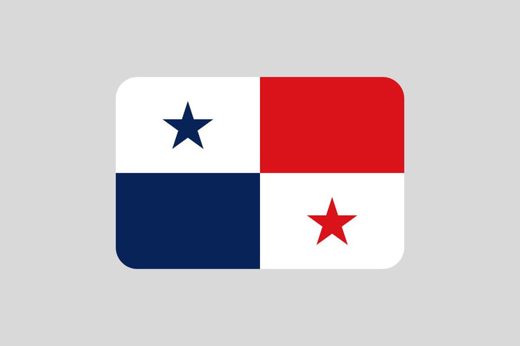 Panama flag divided into four rectangles: top left white with a blue star, top right red, bottom left blue, and bottom right white with a red star.
