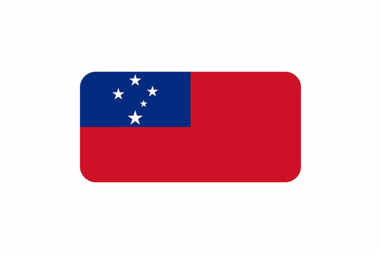 Samoa flag with a red field and a blue rectangle in the upper hoist-side corner containing five white stars representing the Southern Cross constellation.