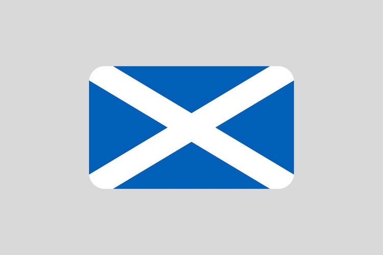Scotland flag, also known as the Saltire or Saint Andrew’s Cross, with a white diagonal cross on a blue background.