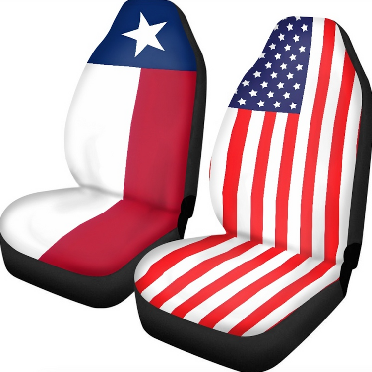 Texas flag and American flag car seat covers, patriotic red white and blue design