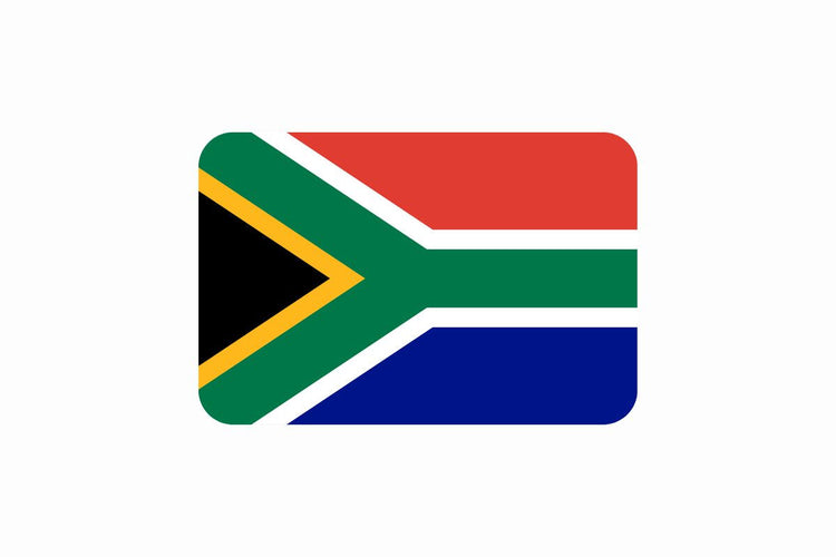 South Africa flag with a unique design of six colors: a green Y-shape bordered in white, separating black and yellow on the hoist side, with blue and red horizontal bands and a white border.