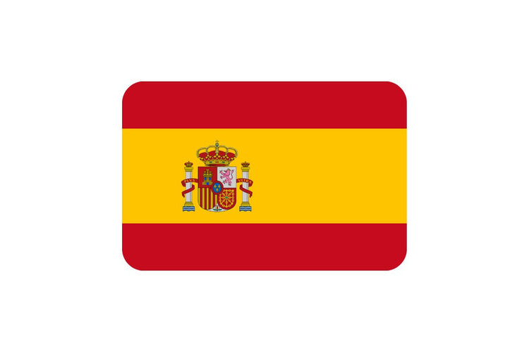 Spain flag with three horizontal stripes: red on the top and bottom, a wider yellow stripe in the middle, and the national coat of arms positioned toward the hoist side of the yellow band.