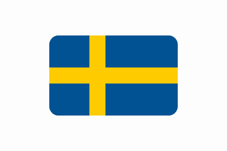 Sweden flag with a blue field and a yellow Nordic cross that extends to the edges, with the vertical part of the cross offset to the hoist side.