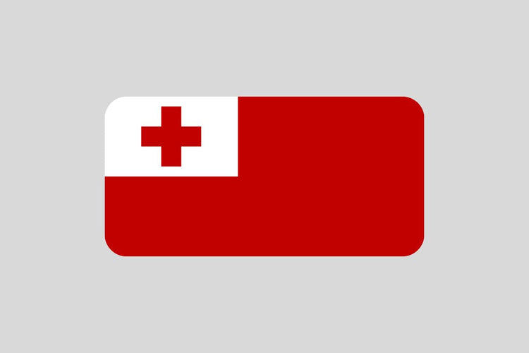 Tonga flag with a red field and a white rectangle in the upper hoist-side corner featuring a red cross.