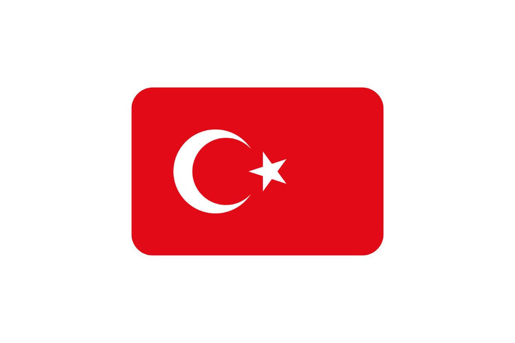 Turkey flag with a red background featuring a white crescent moon and a five-pointed star to the right of the crescent.