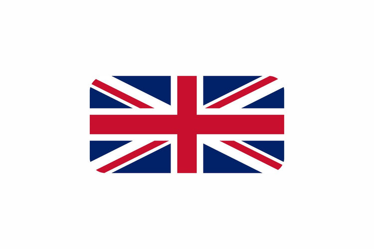 Union Jack flag of the United Kingdom featuring a red cross of Saint George over a white background, combined with the white diagonal cross of Saint Andrew on a blue field and the red diagonal cross of Saint Patrick.