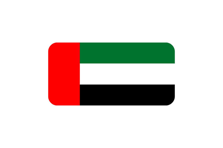 United Arab Emirates flag with three horizontal stripes in green, white, and black from top to bottom, and a vertical red stripe on the hoist side.