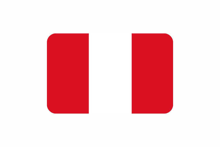 Peru flag with three vertical stripes in red, white, and red, often featuring the national coat of arms centered on the white stripe in official versions.