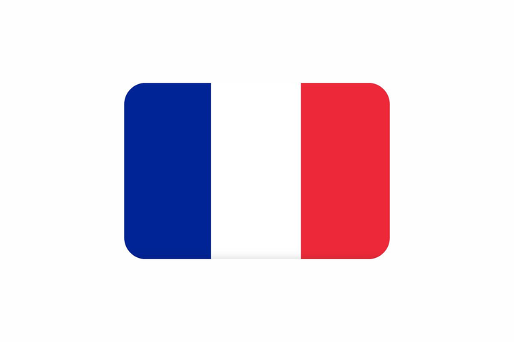 France flag centered on a white background with rounded corners, featuring three vertical stripes in blue, white, and red from left to right.