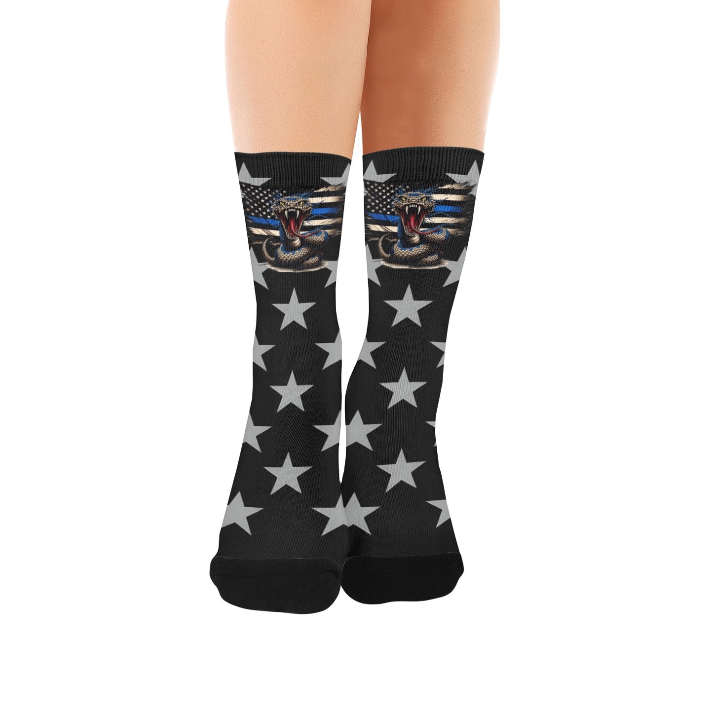 Thin Blue Line Flag Inspired Snake Women's Custom  Socks | Ships from USA
