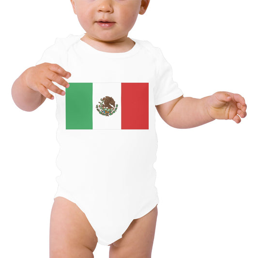 Mexico Flag Baby Short Sleeve Unisex Bodysuits (Made in USA）