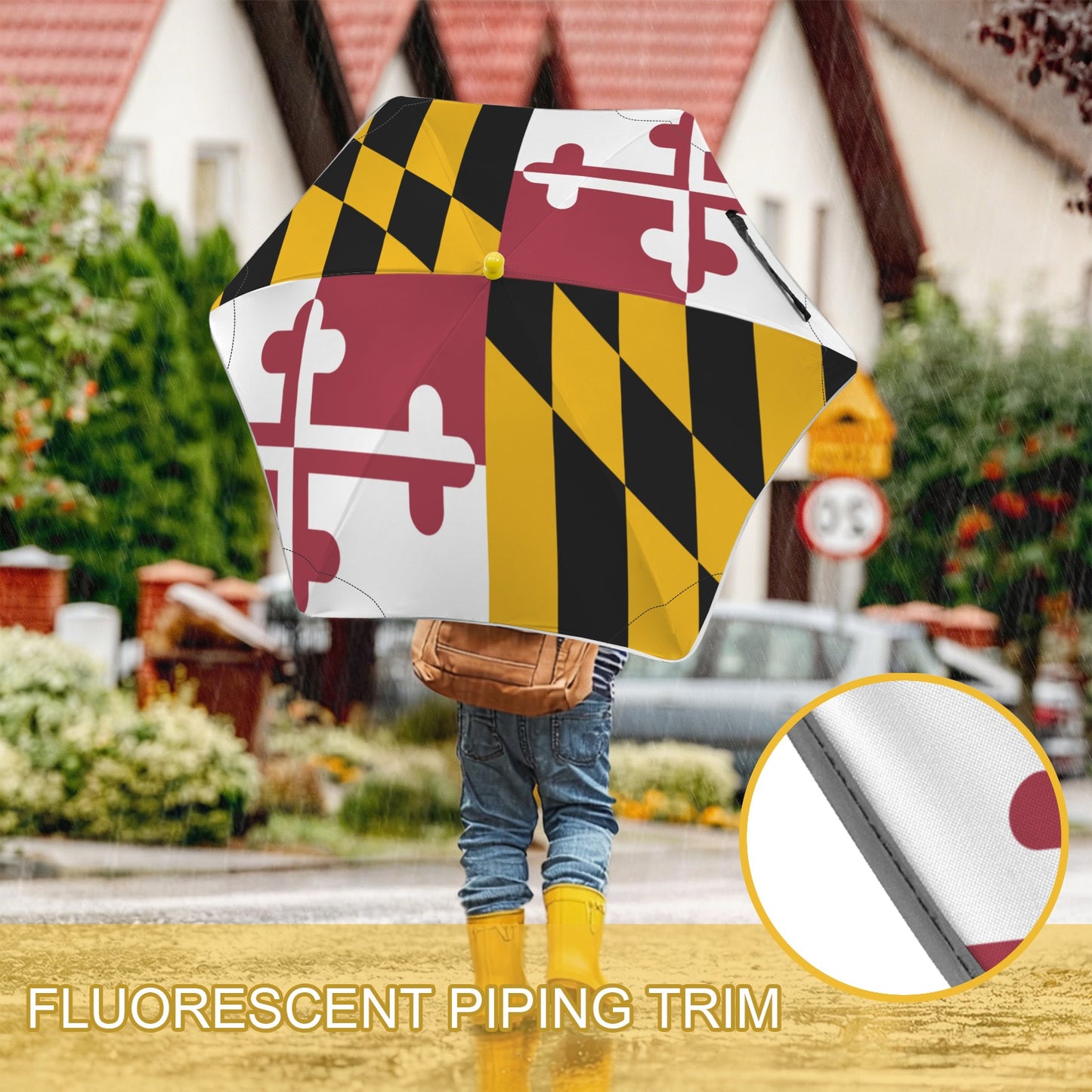 Maryland Flag Inspired Kids Safe Round Corner Umbrella