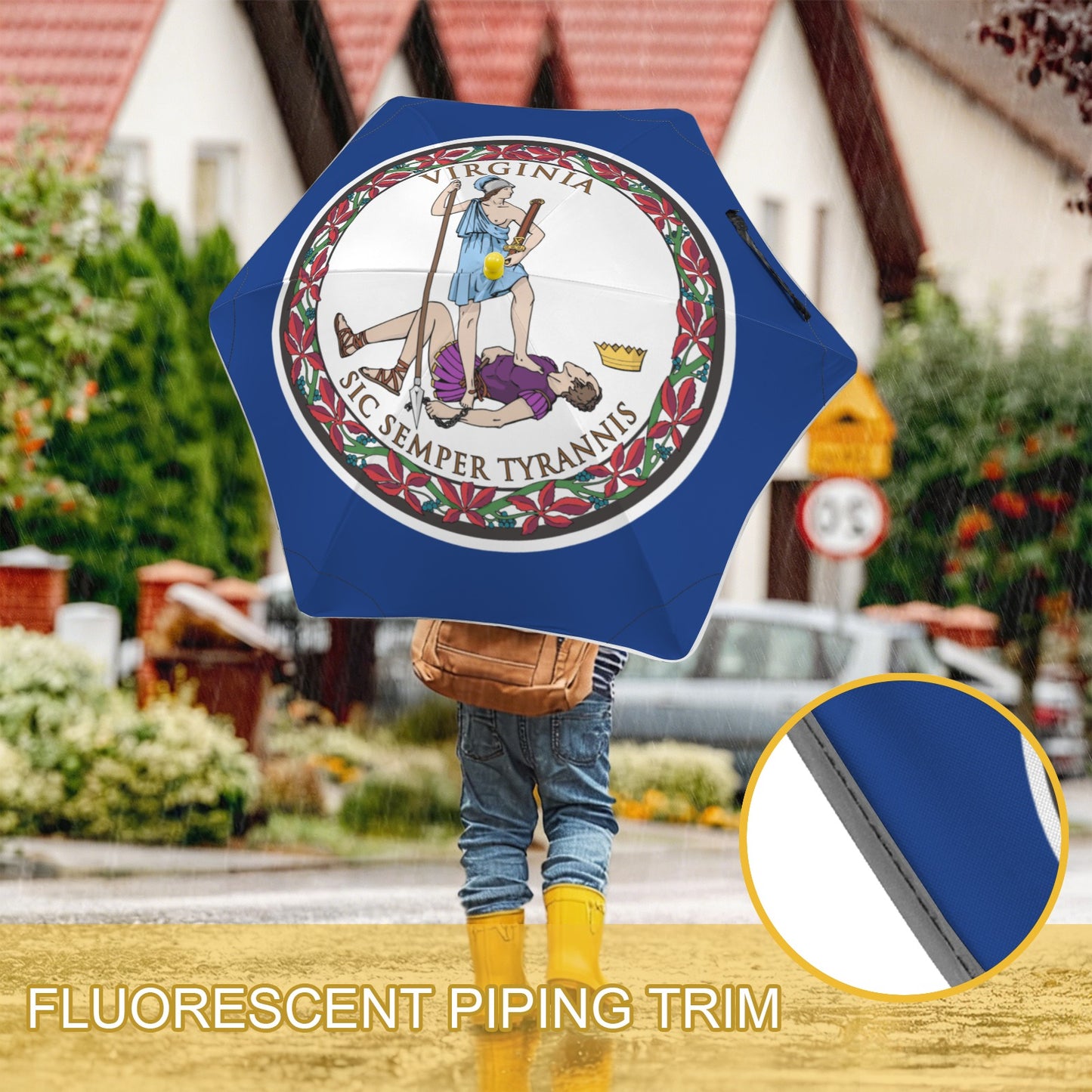 Virginia Flag Inspired Kids Safe Round Corner Umbrella