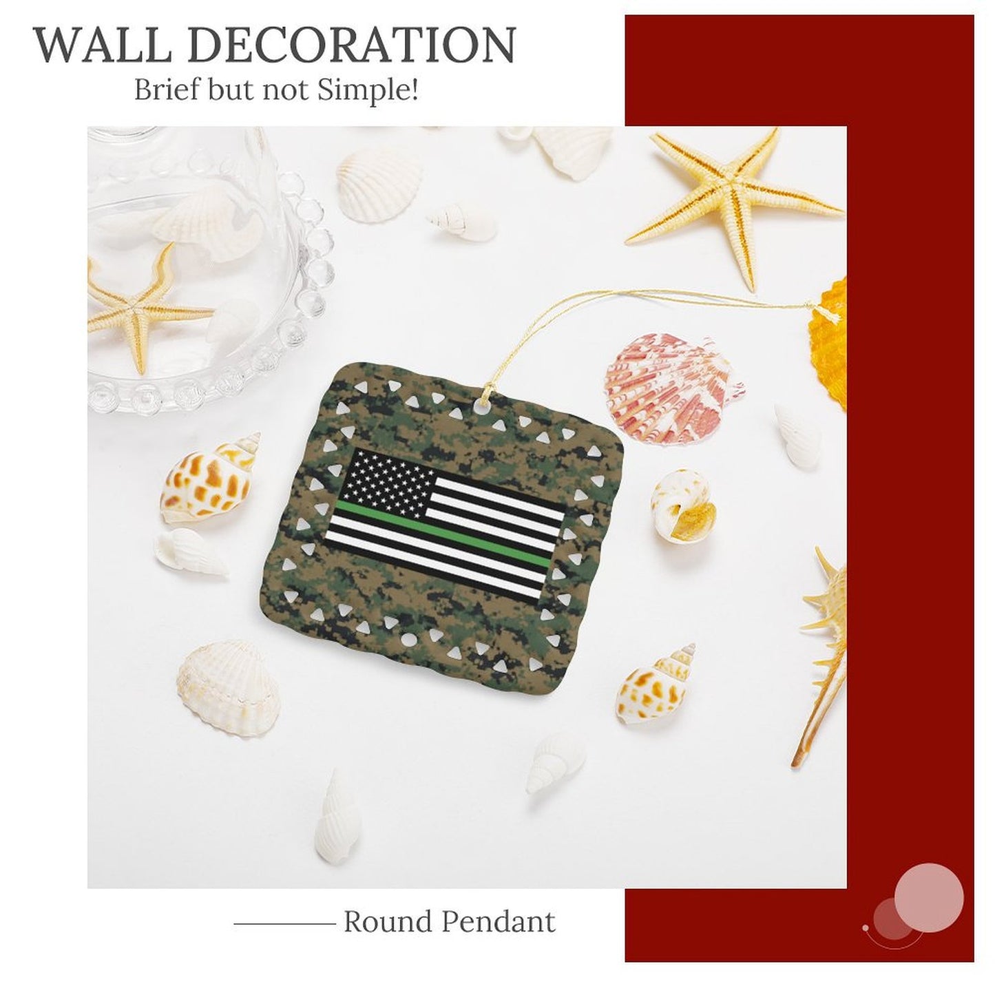 Thin Green Line Flag On Digital Camo Square Ceramic Ornament (Made in the USA)