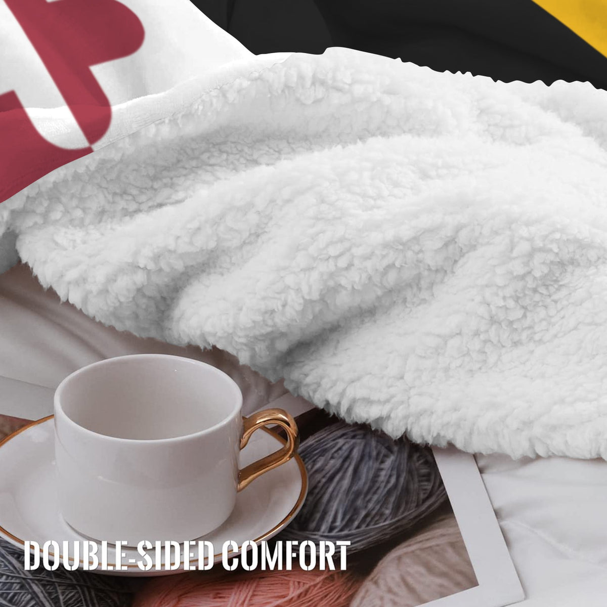 Maryland Flag Inspired Sherpa Fleece Blanket 90" x 108" | Prtinted in the USA