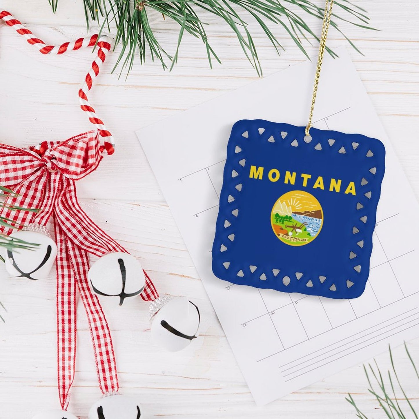 Montana Flag Inspired Square Ceramic Ornament Made in the USA