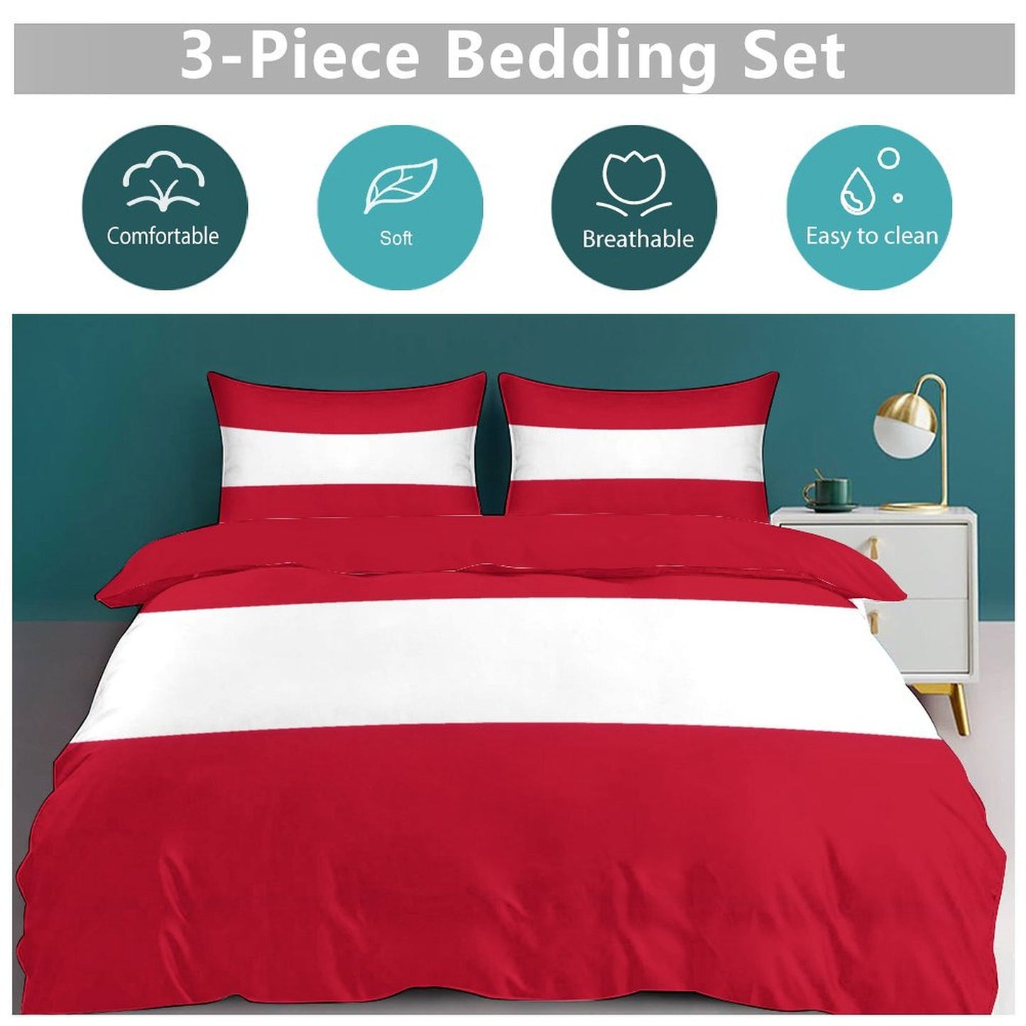 Austria Flag Inspired 3-Piece Bedding Set (1 Duvet Cover + 2 Pillow Shams) – 102"×90"