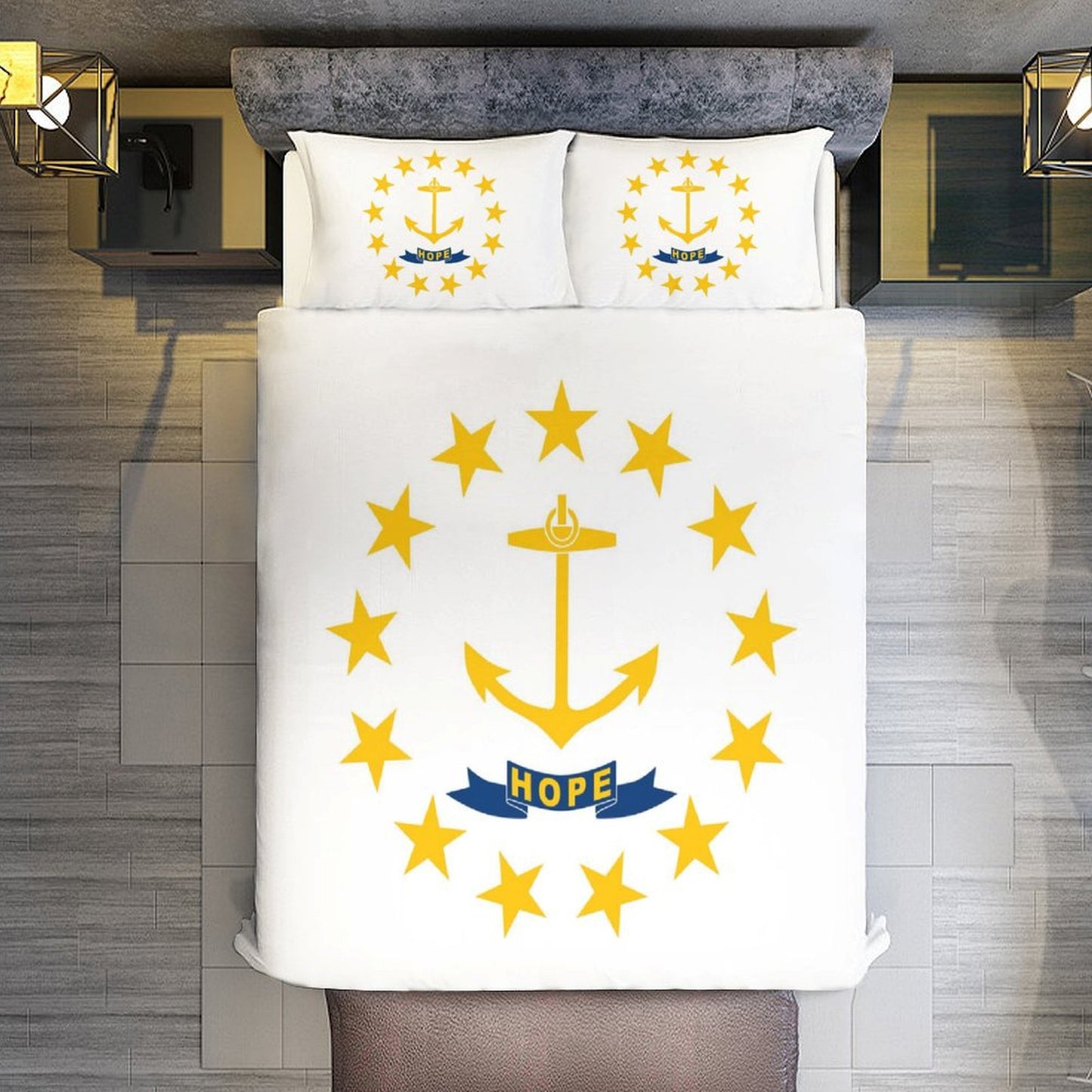 Rhode Island Flag Inspired 3-Piece Bedding Set (1 Duvet Cover + 2 Pillow Shams) – 102"×90"