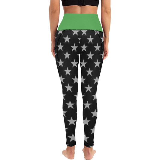 Thin Green Line Flag Inspired Women's High Waist Leggings with Pockets