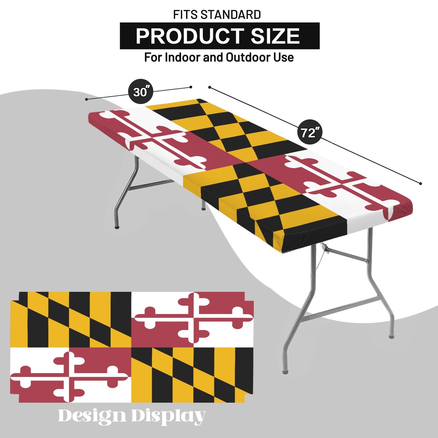 Maryland Flag Inspired Custom Elastic Fitted Tablecloth 72x30 inch (Made in the USA)