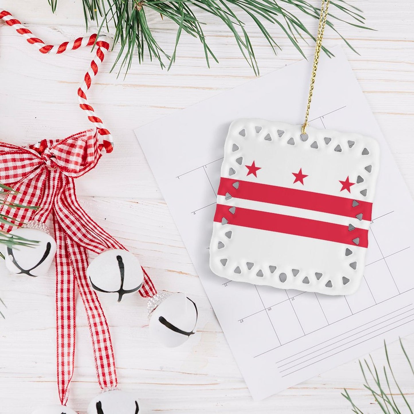 Washington D.C. Flag Inspired Square Ceramic Ornament Made in the USA