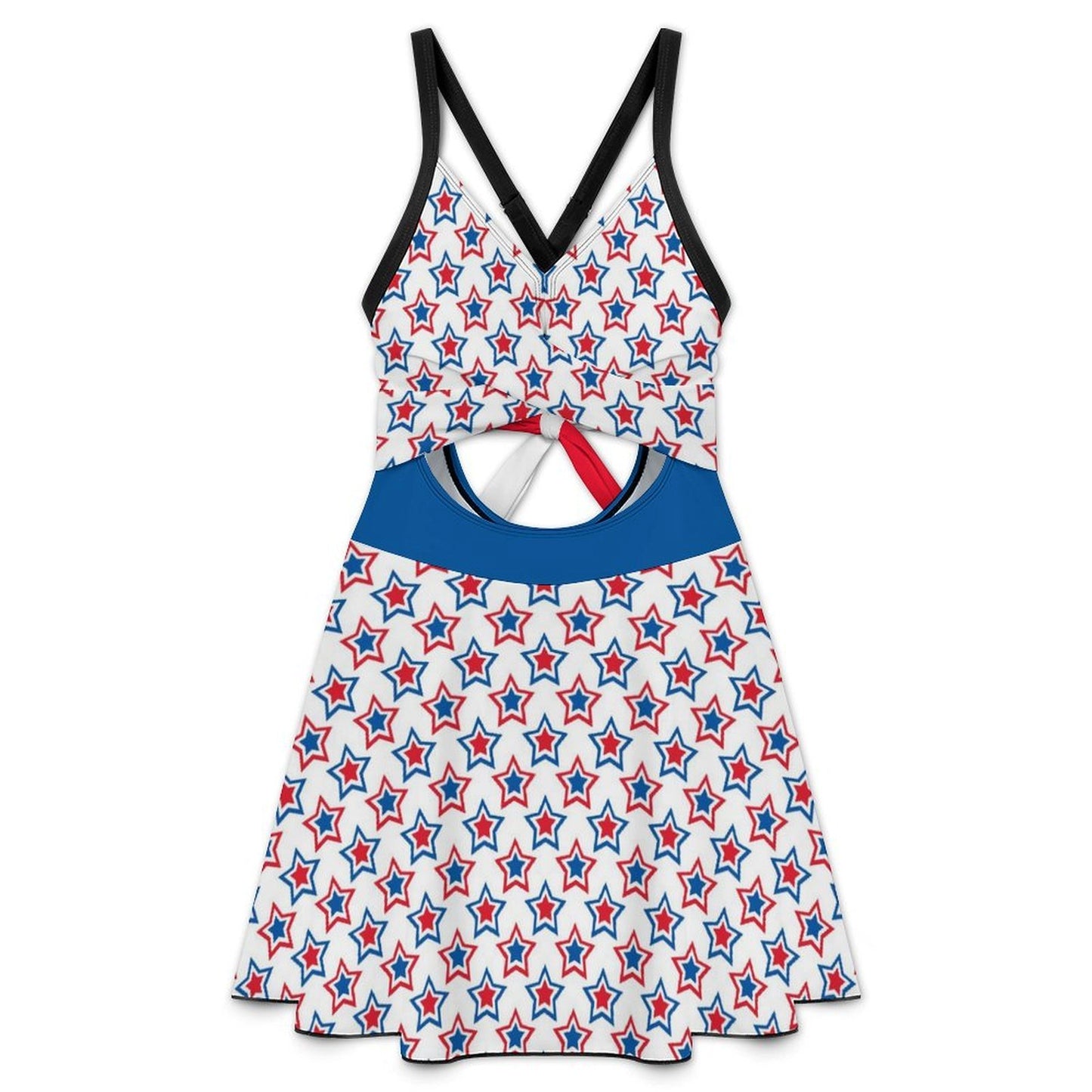 USA/American Flag Inspired Red, White & Blue Stars Pattern Women's V-neck One-piece Swimsuit with Cutout