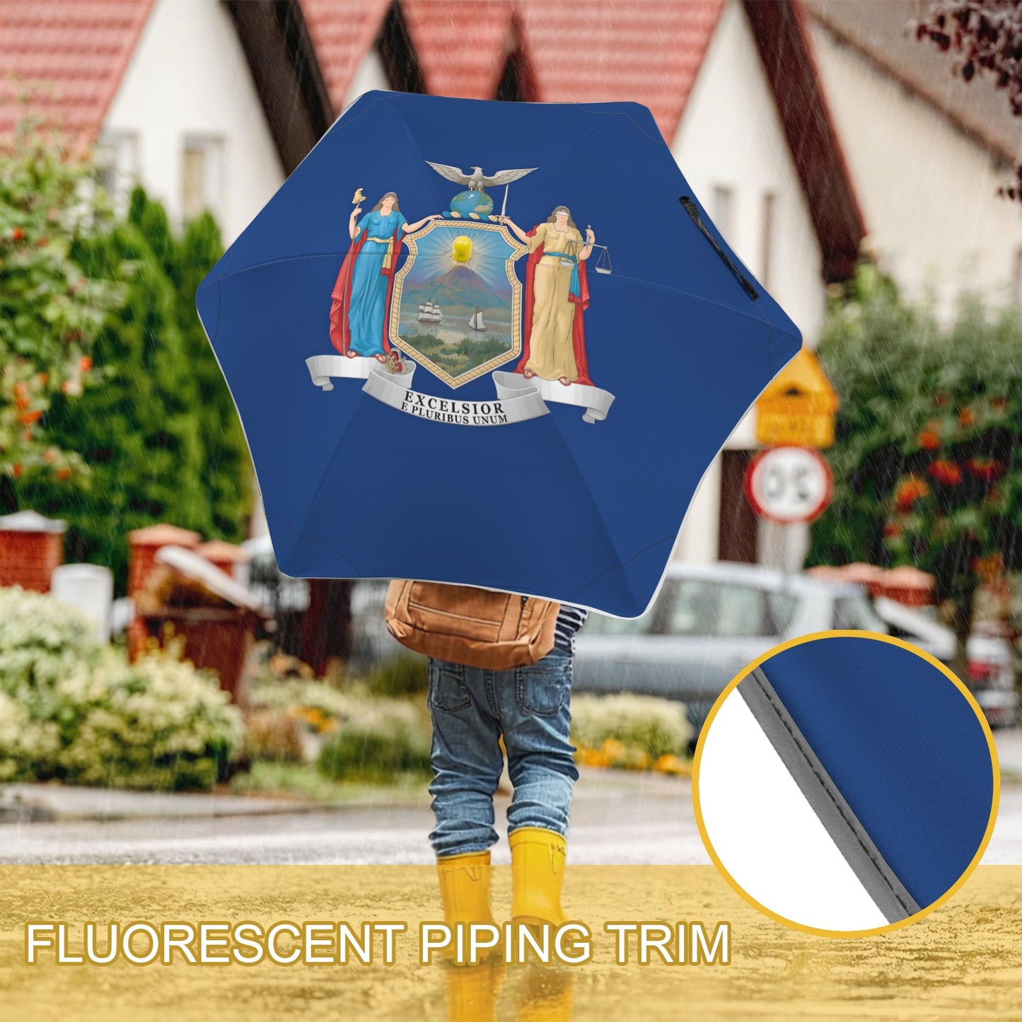 New York Flag Inspired Kids Safe Round Corner Umbrella